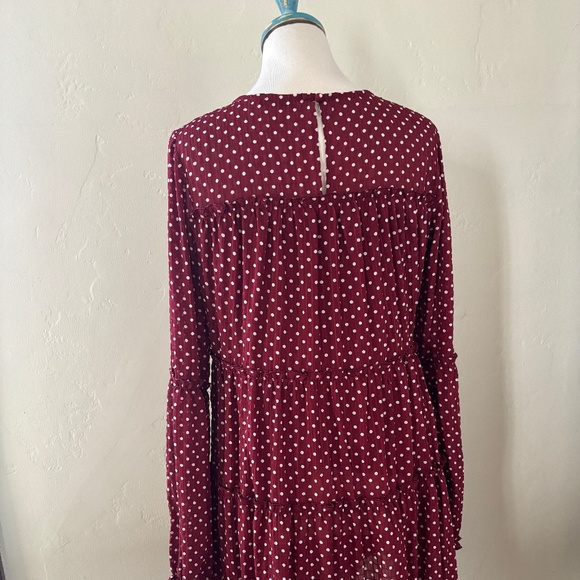 V Ery J Polka Dot Dress in Burgundy Medium - Picture 4 of 8